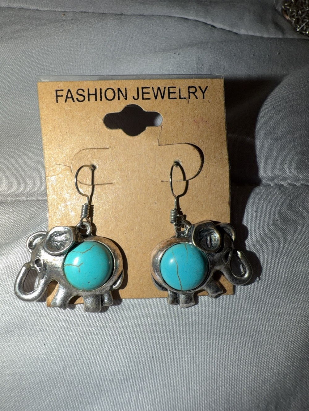 Fashion Jewelry Silver Elephant Earrings with Turquoise Stones